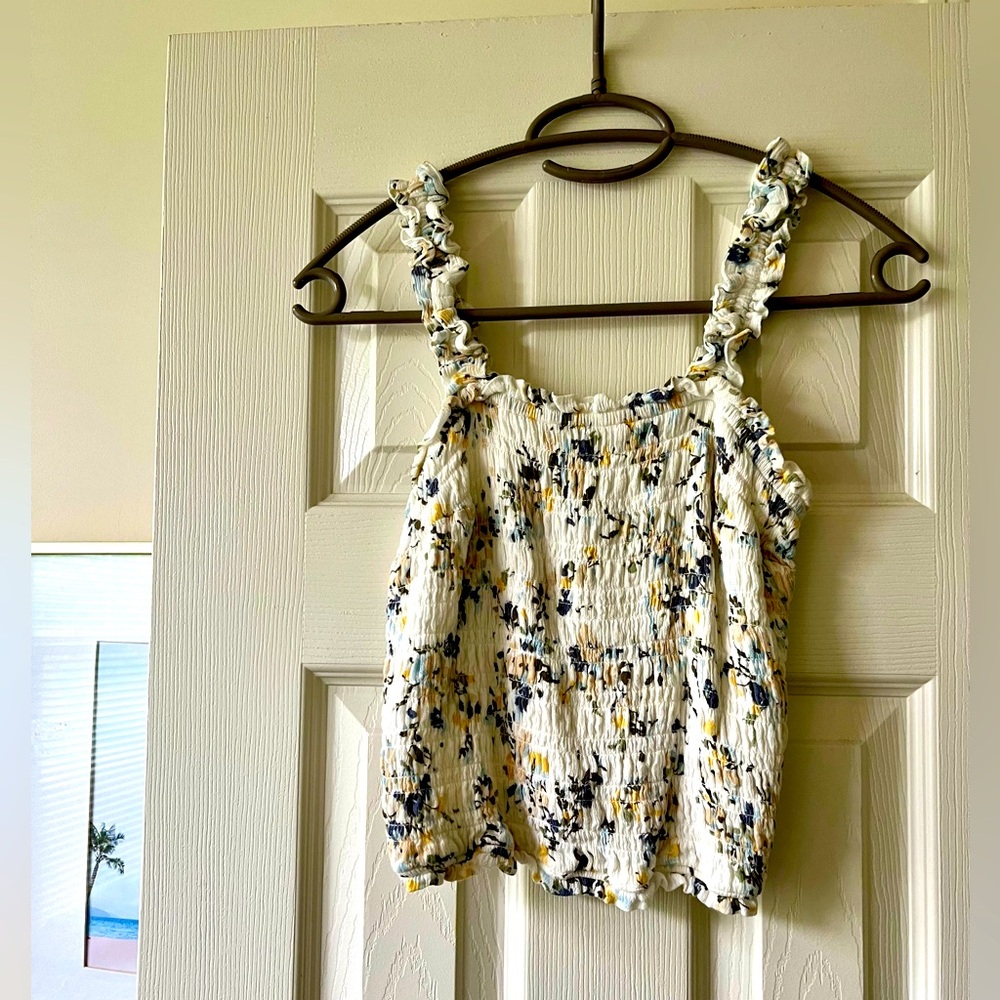 Abercrombie White Floral Scrunch Tank